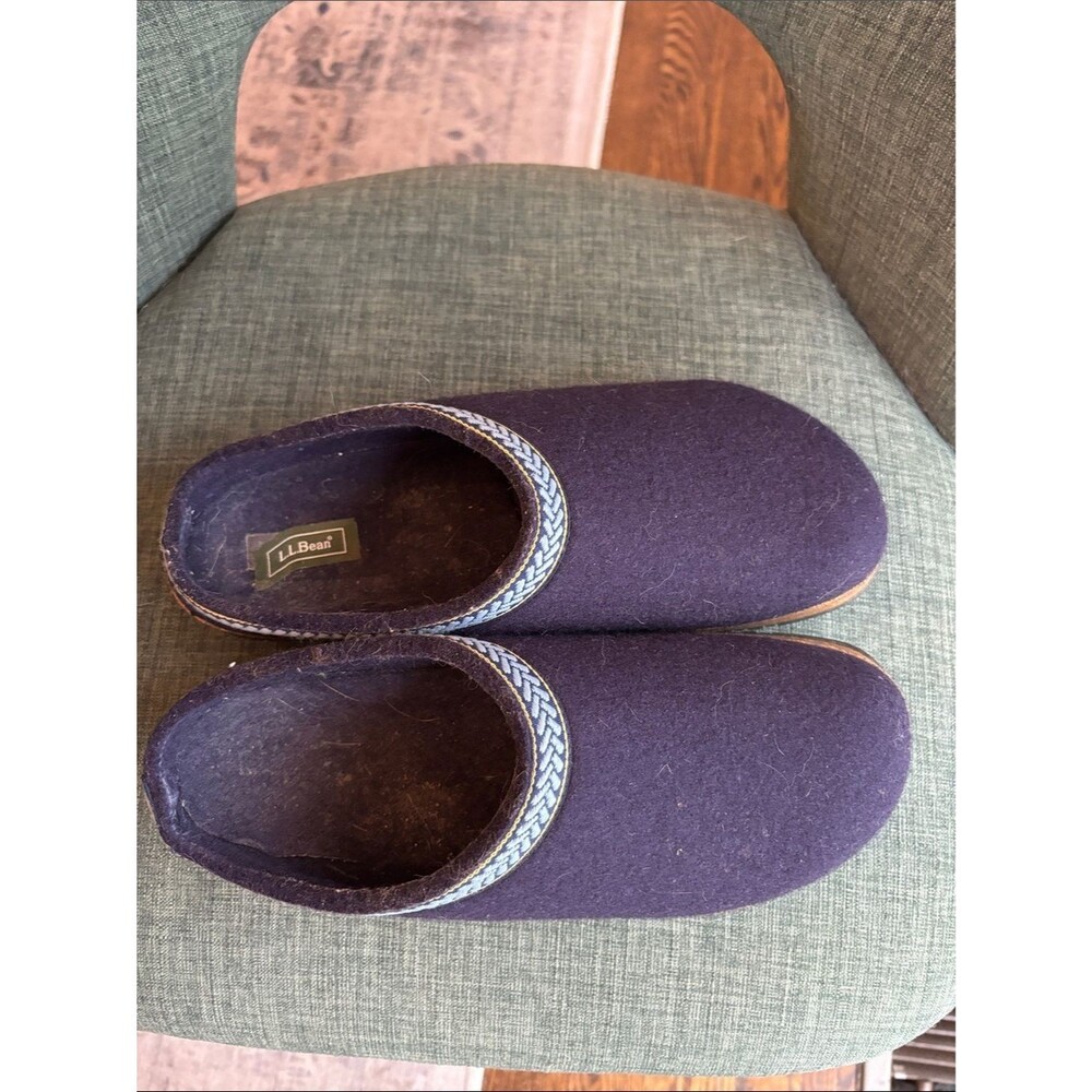 L.L. Bean women’s wool slipper clogs Navy Slip-On house shoes size 11 Warm cozy - Picture 2 of 12